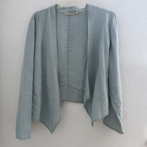 Soft Surroundings Linen Waterfall Open Jacket Cardigan Womens XL Aqua Blue